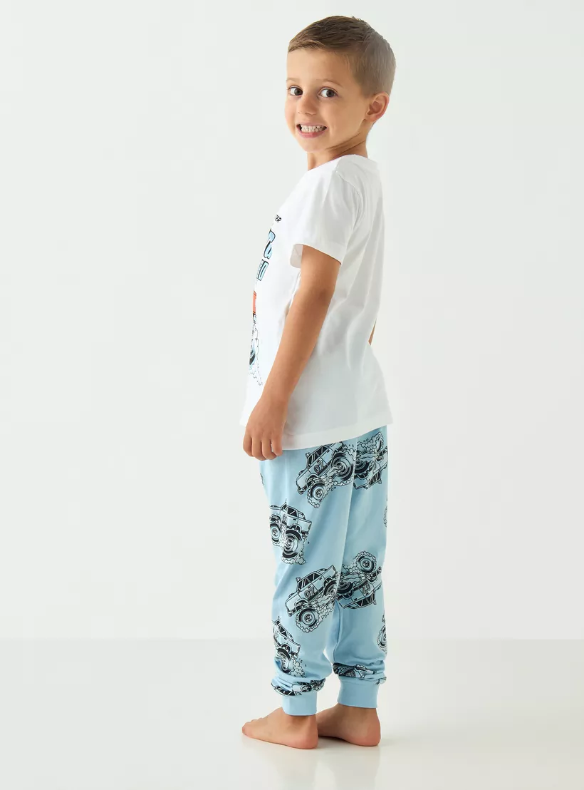 Juniors Monster Truck Print T-shirt and Pyjama Set-4