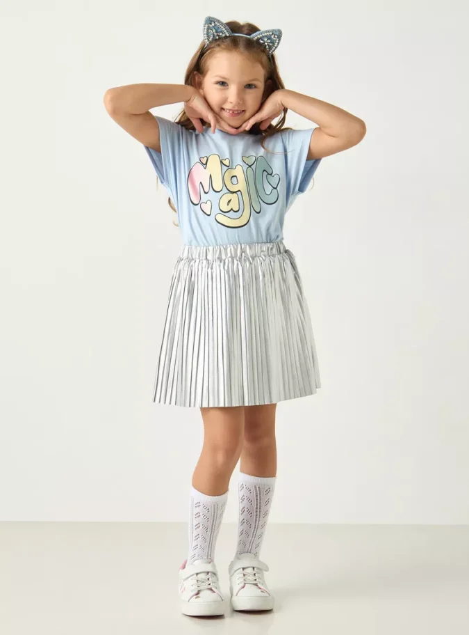 Juniors Pleated A-Line Skirt with Elasticated Waistband-2