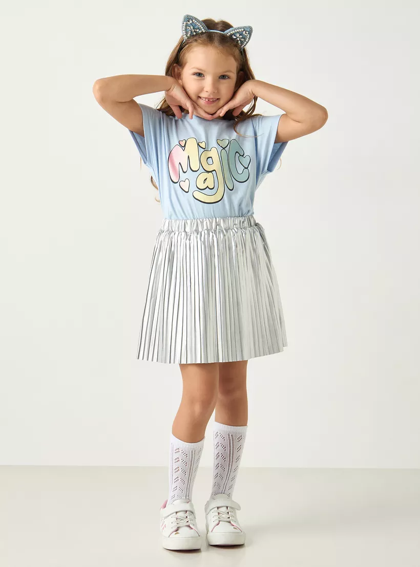 Juniors Pleated A-Line Skirt with Elasticated Waistband-2