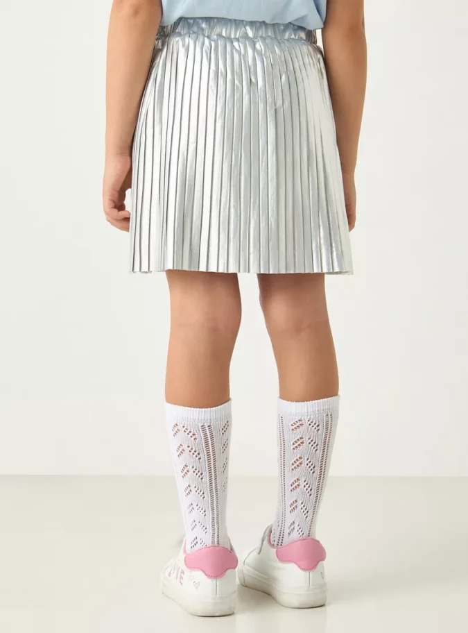 Juniors Pleated A-Line Skirt with Elasticated Waistband-3