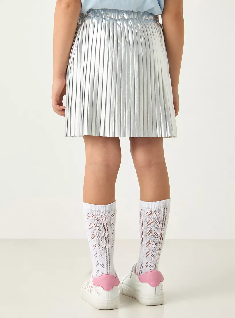 Juniors Pleated A-Line Skirt with Elasticated Waistband-3