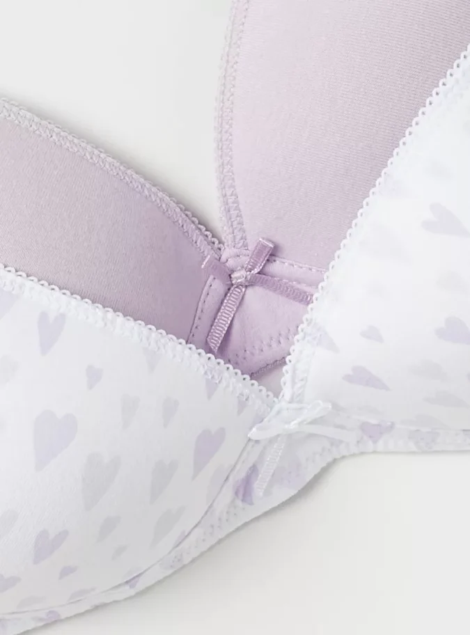 Juniors Printed Bow Applique Bra with Hook and Eye Closure - Set of 2-3