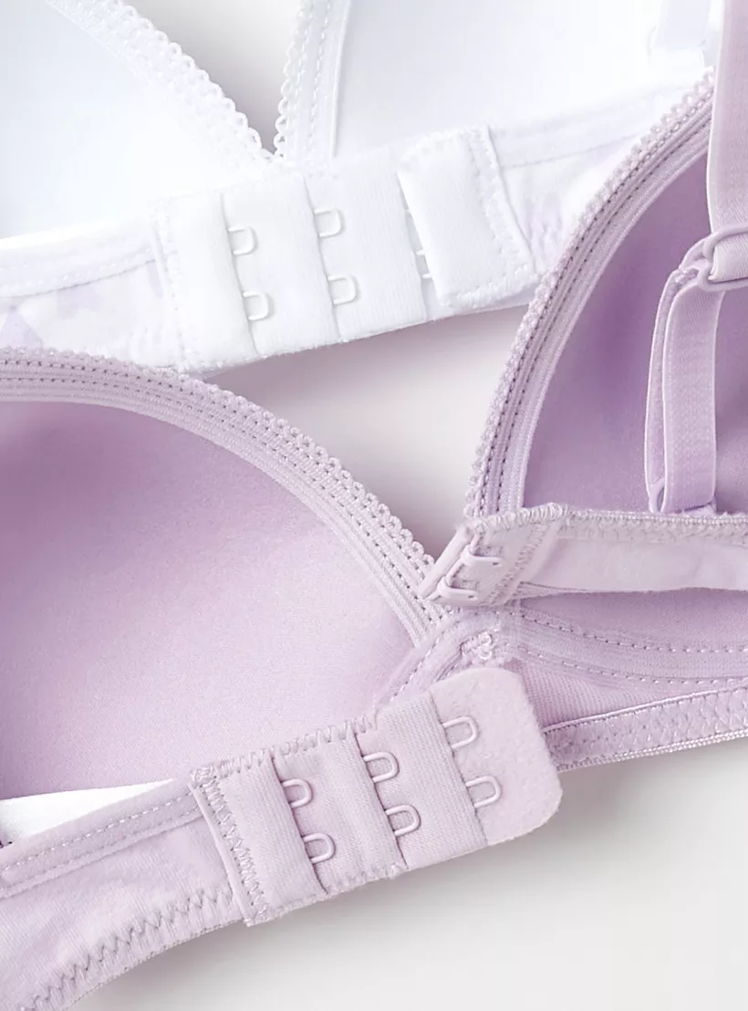 Juniors Printed Bow Applique Bra with Hook and Eye Closure - Set of 2-4