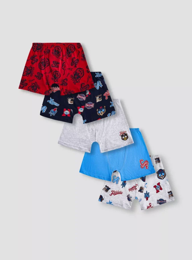 Juniors Printed Boxers with Elasticated Waistband - Set of 5-1