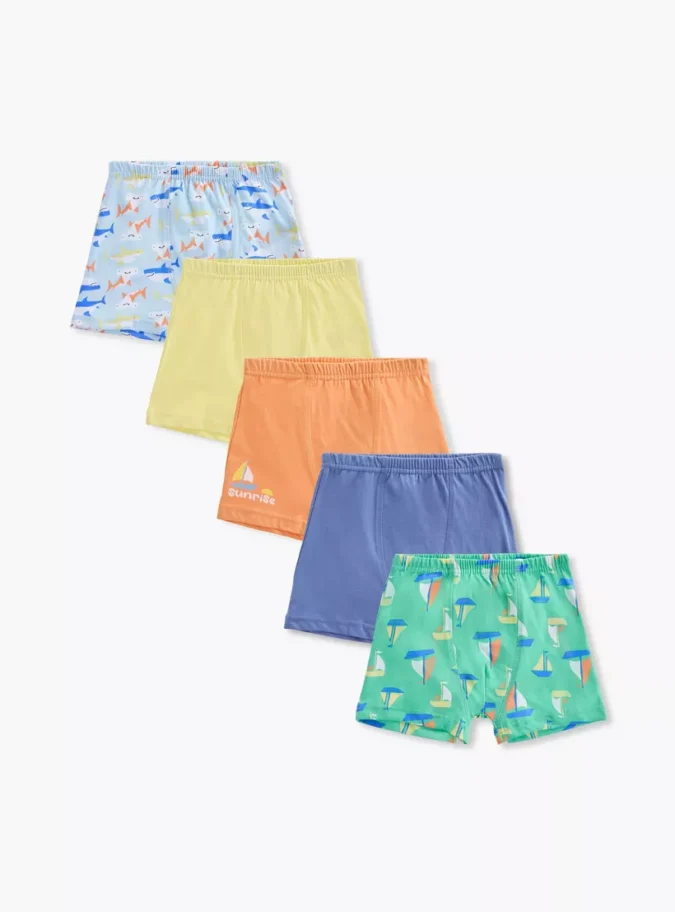 Juniors Printed Boxers with Elasticated Waistband - Set of 5-1