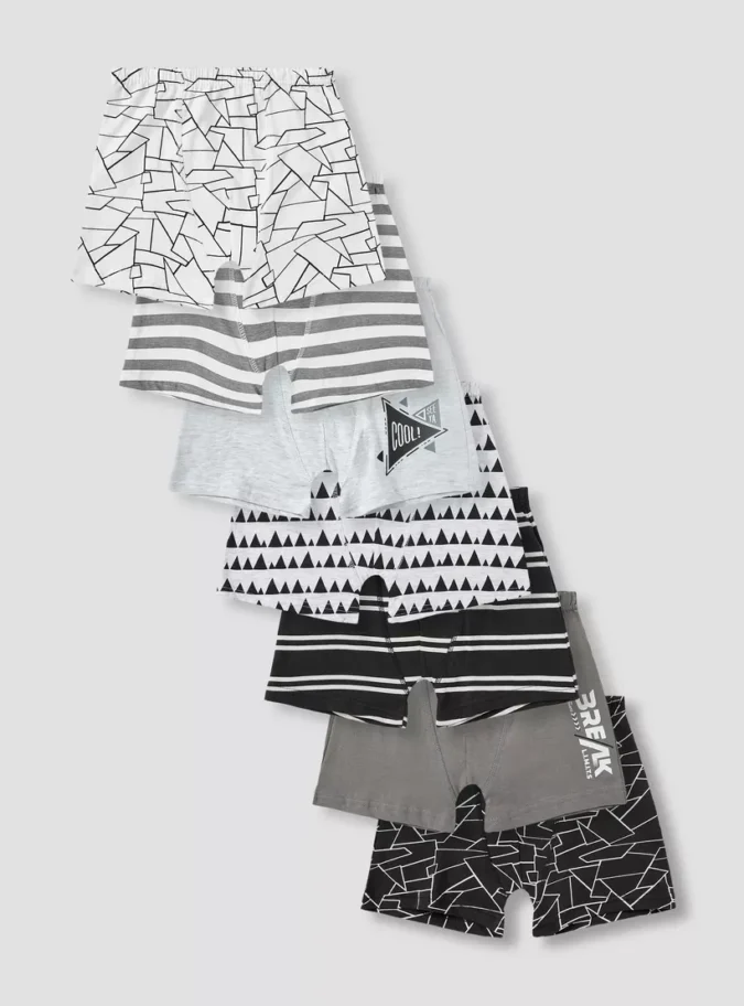 Juniors Printed Boxers with Elasticated Waistband - Set of 7-1
