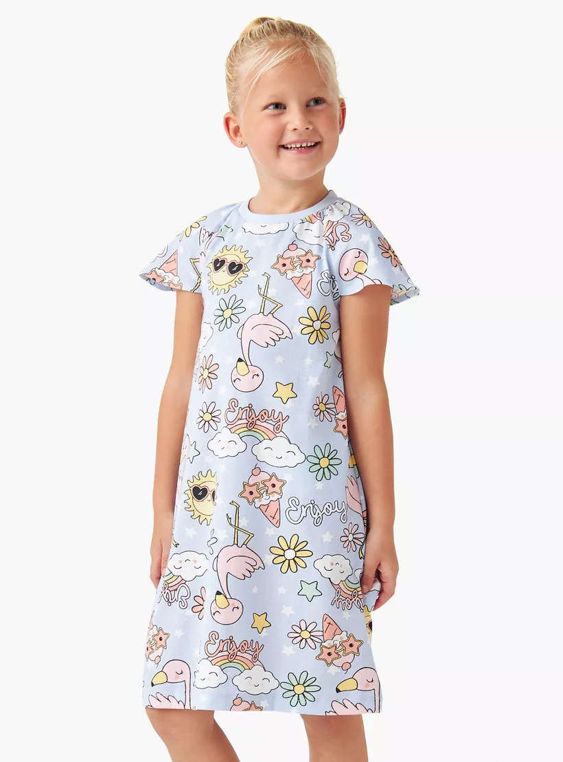 Juniors Printed Night Dress with Short Sleeves - Set of 2-2