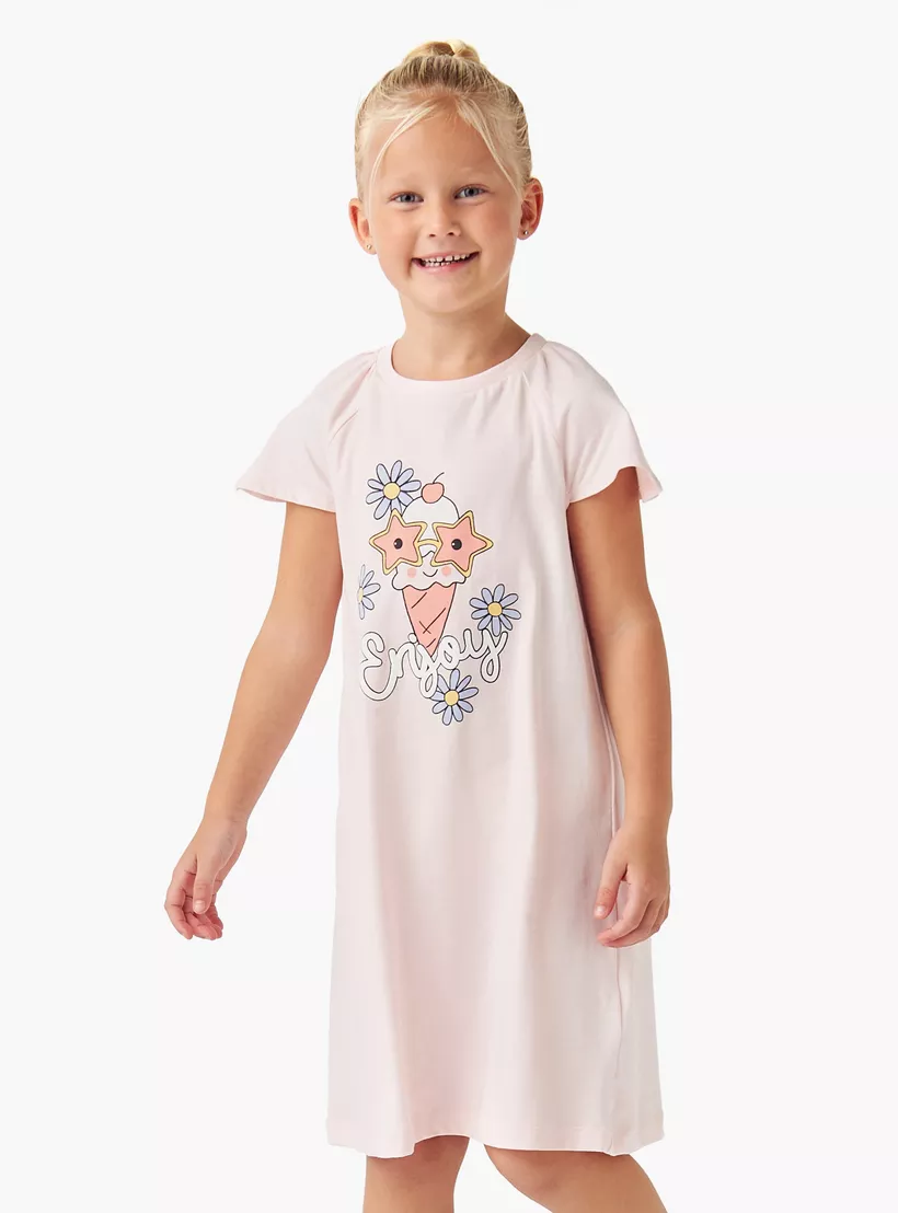 Juniors Printed Night Dress with Short Sleeves - Set of 2-3