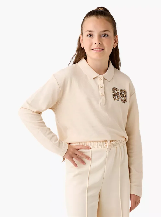 Juniors Printed Polo T-shirt with Long Sleeves-1