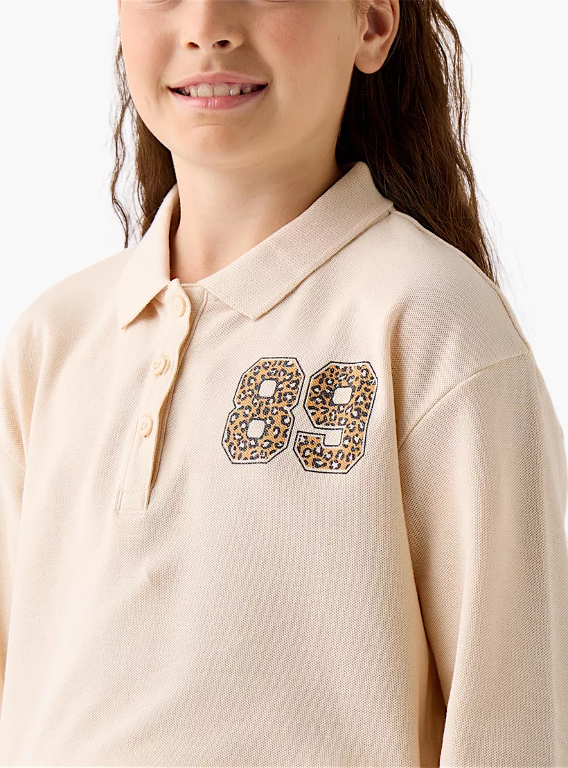 Juniors Printed Polo T-shirt with Long Sleeves-4