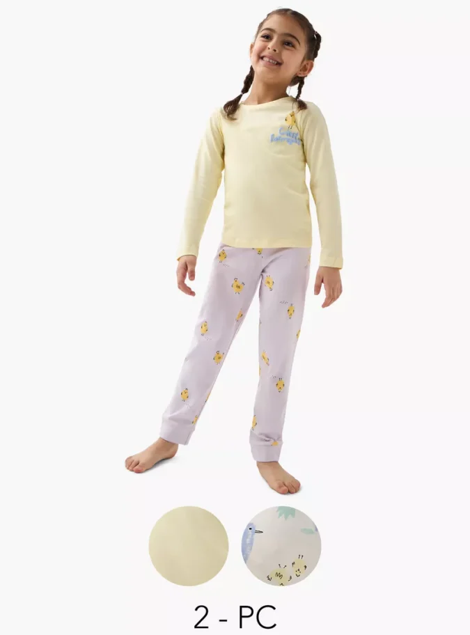 Juniors Printed T-shirt with Pyjama - Set of 2-1