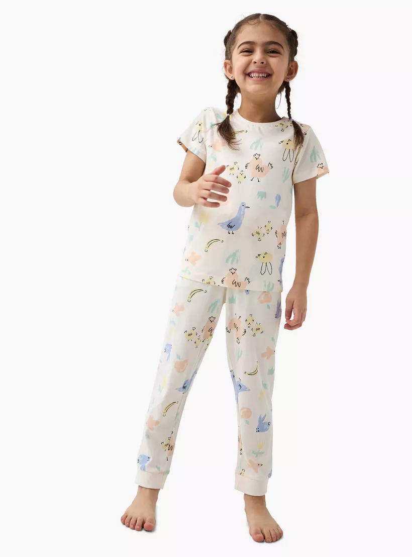 Juniors Printed T-shirt with Pyjama - Set of 2-2