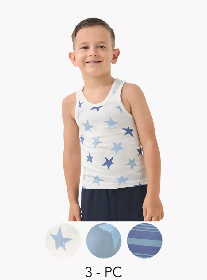 Juniors Printed Vest with Round Neck - Set of 3-1