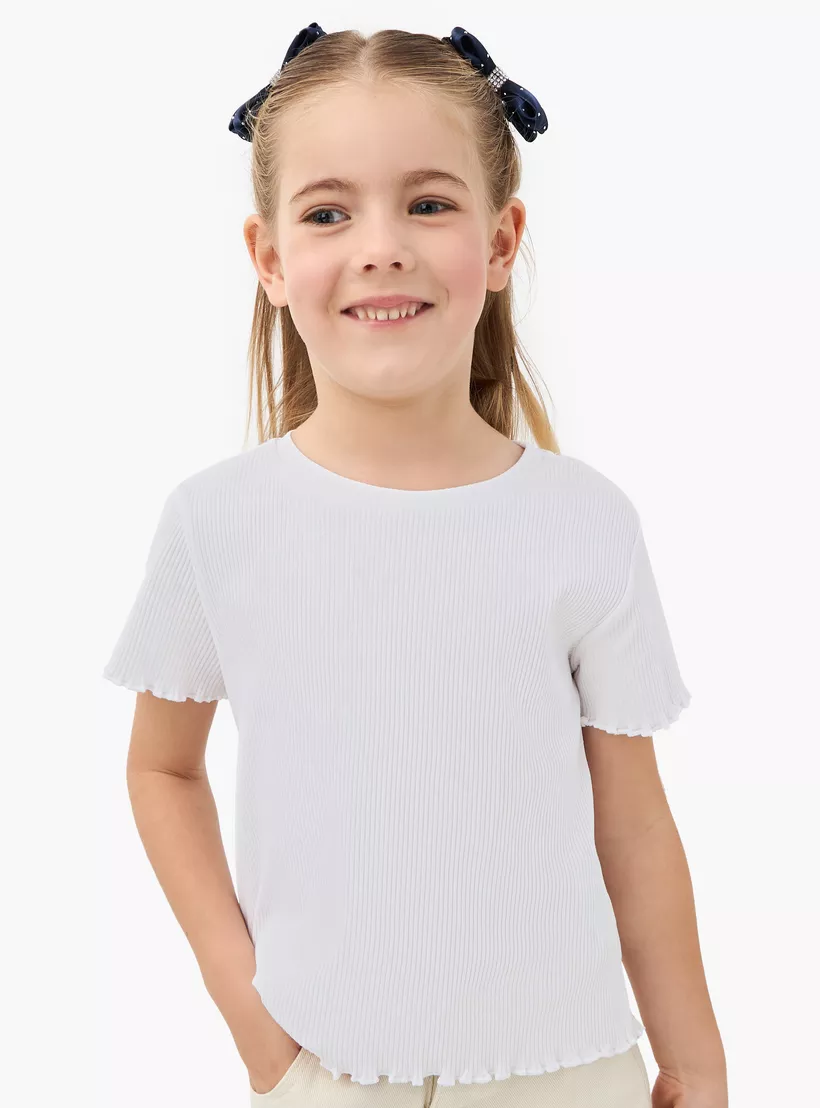 Juniors Ribbed Crew Neck T-shirt with Lettuce Hem-2