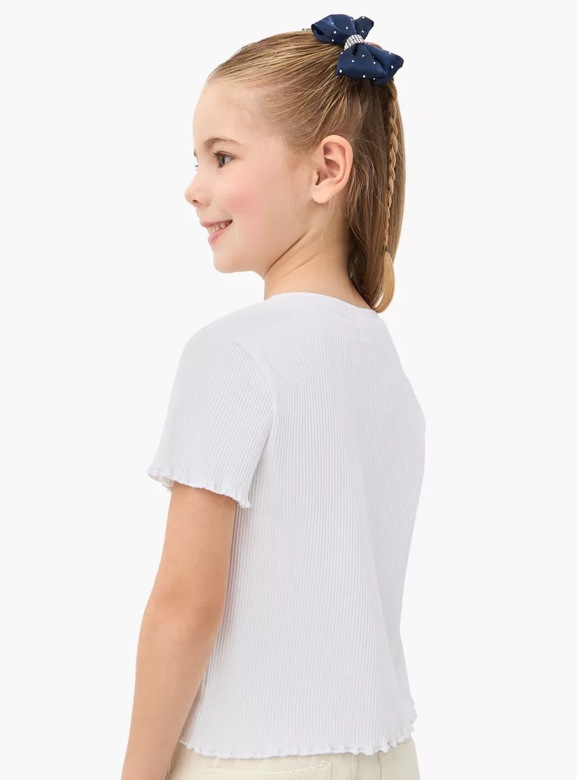 Juniors Ribbed Crew Neck T-shirt with Lettuce Hem-3