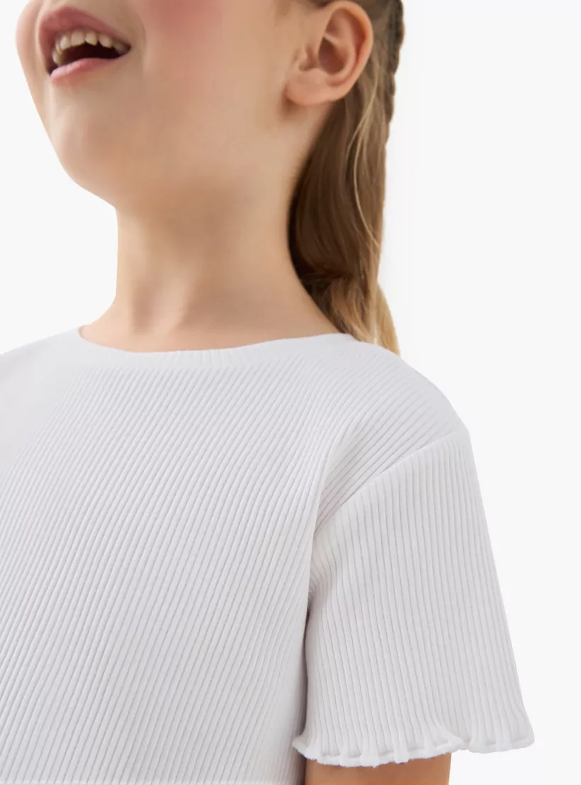 Juniors Ribbed Crew Neck T-shirt with Lettuce Hem-4