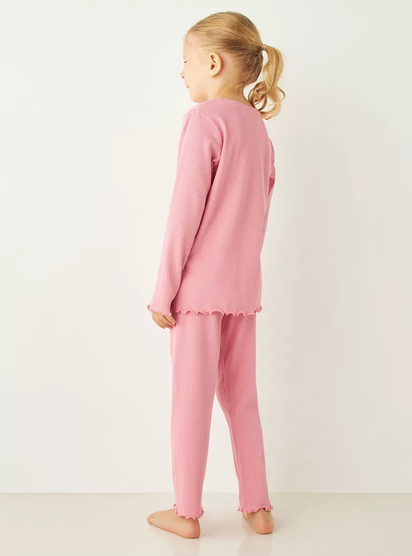 Juniors Ribbed Long Sleeves T-shirt and Elasticated Pyjama Set-4