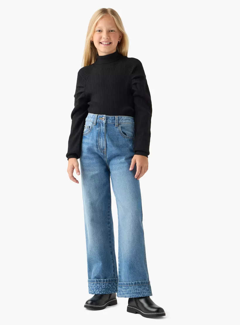 Juniors Ribbed Turtleneck Sweater with Long Sleeves-2
