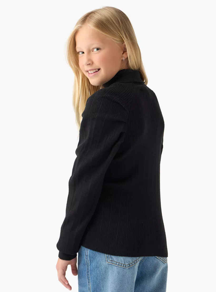 Juniors Ribbed Turtleneck Sweater with Long Sleeves-3