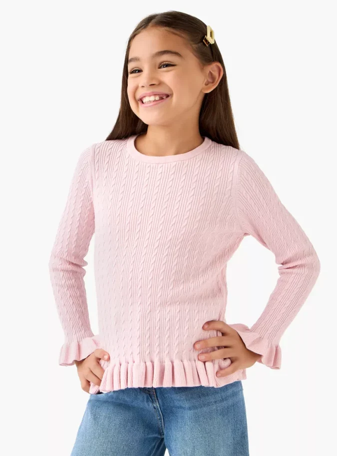 Juniors Ruffle Detail Sweater with Long Sleeves-1