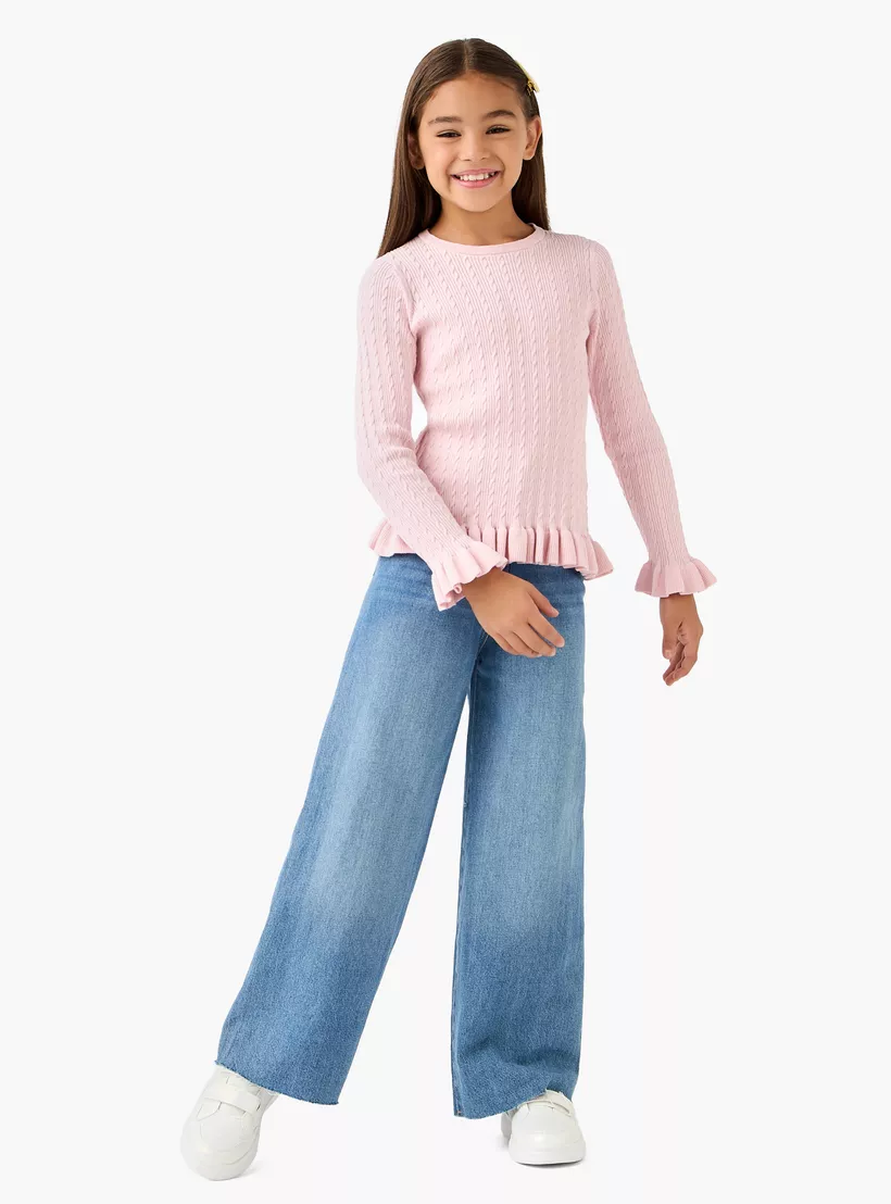 Juniors Ruffle Detail Sweater with Long Sleeves-2