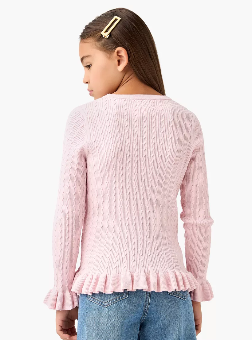 Juniors Ruffle Detail Sweater with Long Sleeves-3