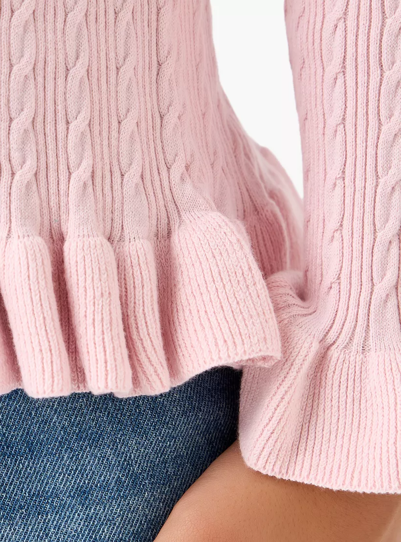 Juniors Ruffle Detail Sweater with Long Sleeves-4