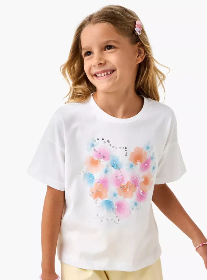 Juniors Sequinned T-shirt with Short Sleeves-2