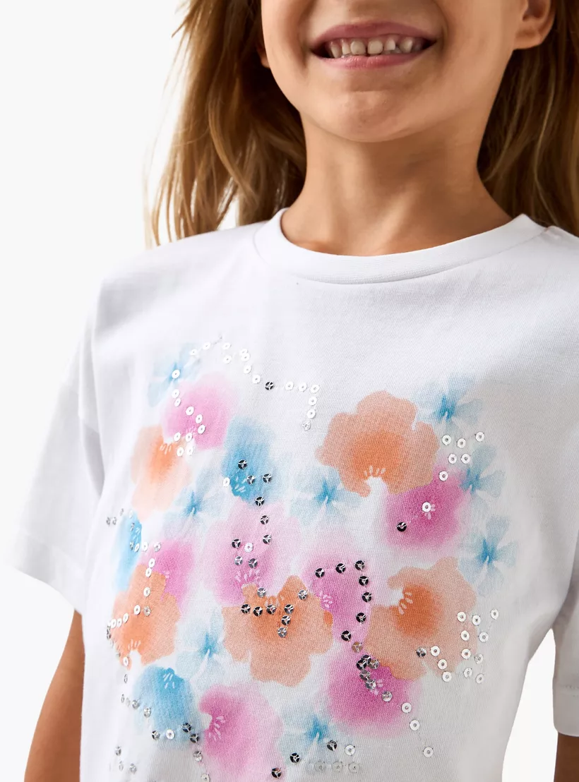 Juniors Sequinned T-shirt with Short Sleeves-4