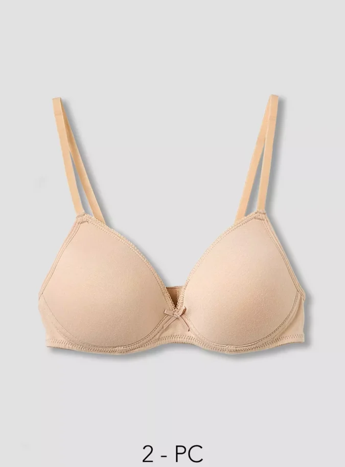 Juniors Solid Bra with Lace Detail and Adjustable Strap - Set of 2-1