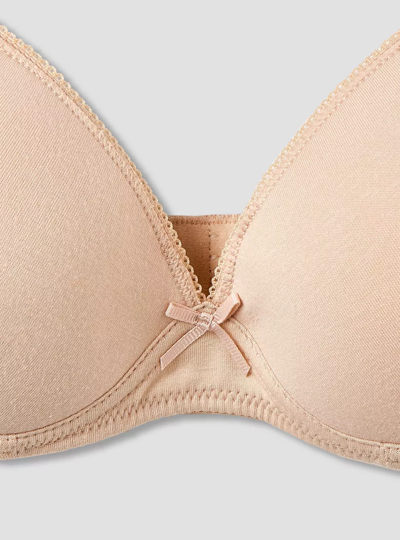 Juniors Solid Bra with Lace Detail and Adjustable Strap - Set of 2-2
