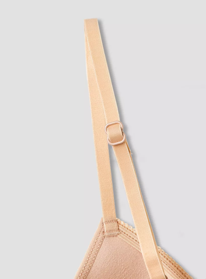 Juniors Solid Bra with Lace Detail and Adjustable Strap - Set of 2-4