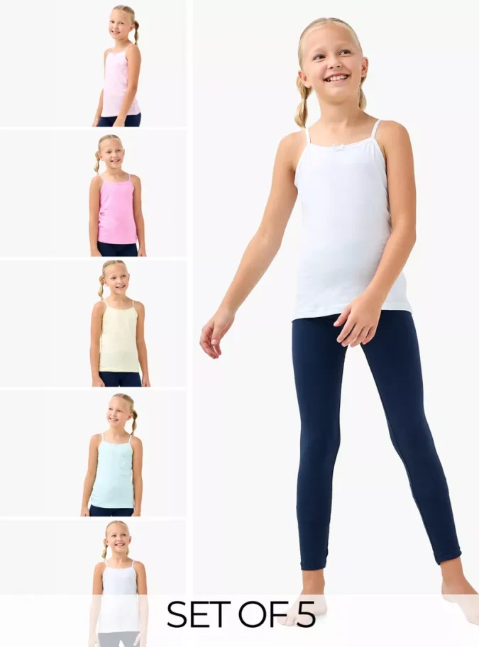 Juniors Solid Camisole with Scallop Trim and Bow Detail - Set of 5-1