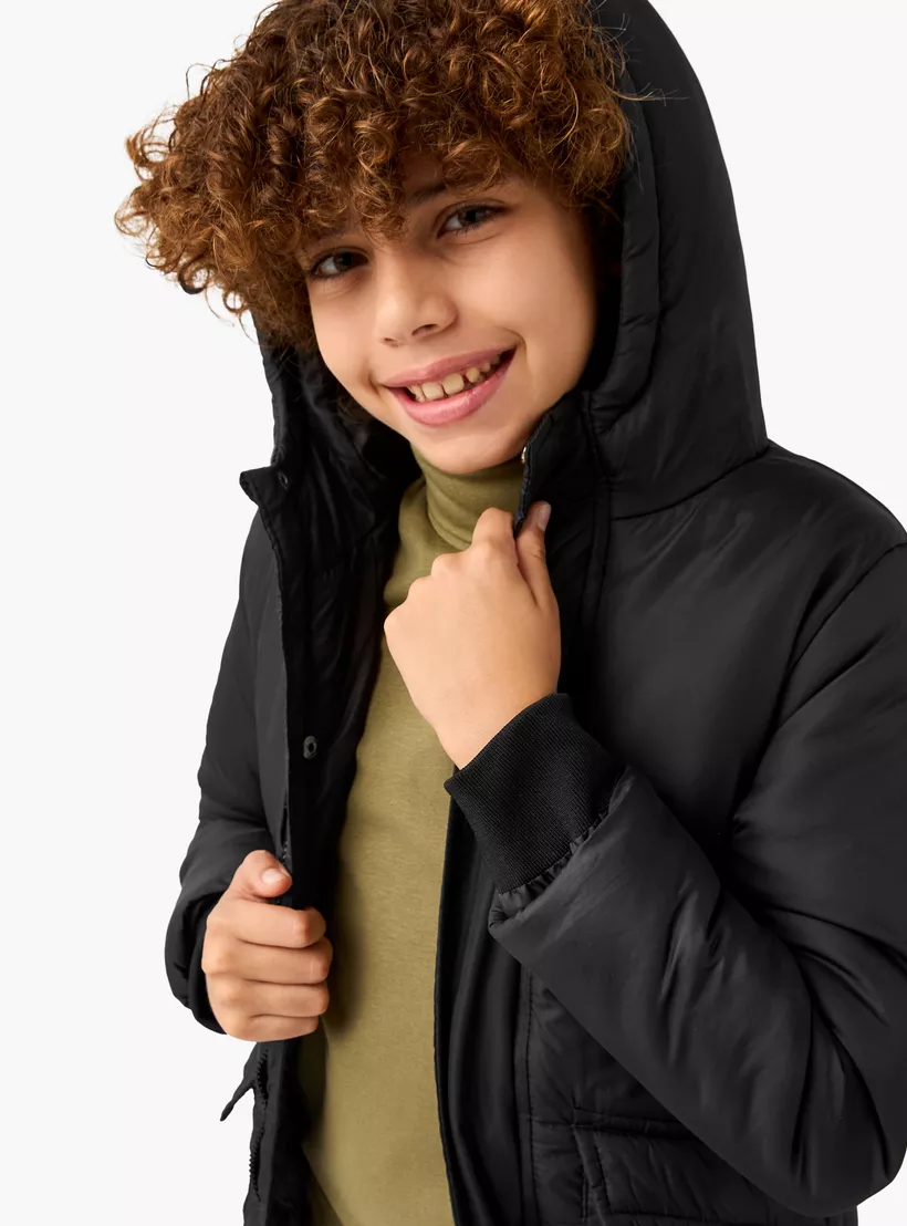 Juniors Solid Hooded Jacket with Long Sleeves-4