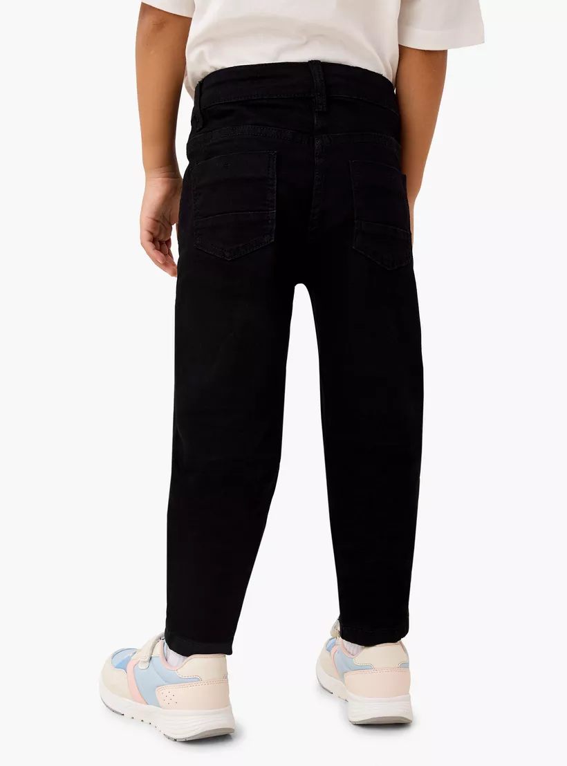 Juniors Solid Jeans with Button Closure-3