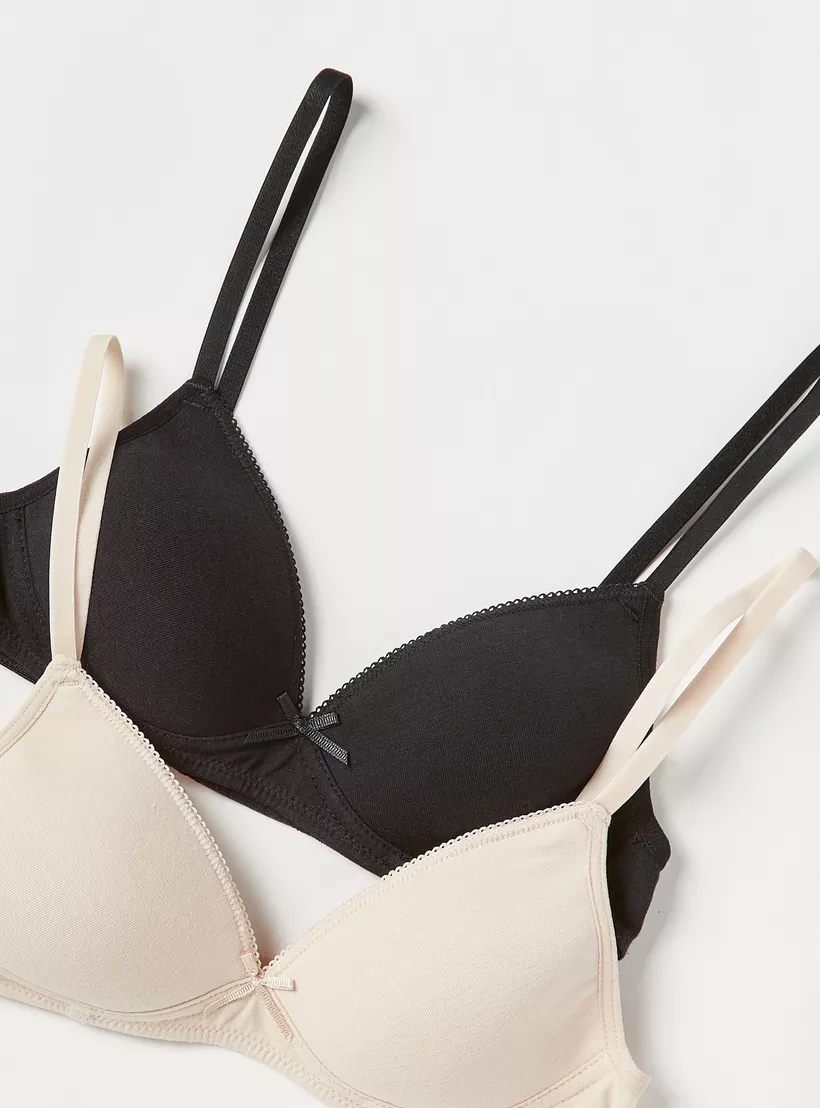 Juniors Solid Laced Padded Bra with Hook and Eye Closure - Set of 2-4