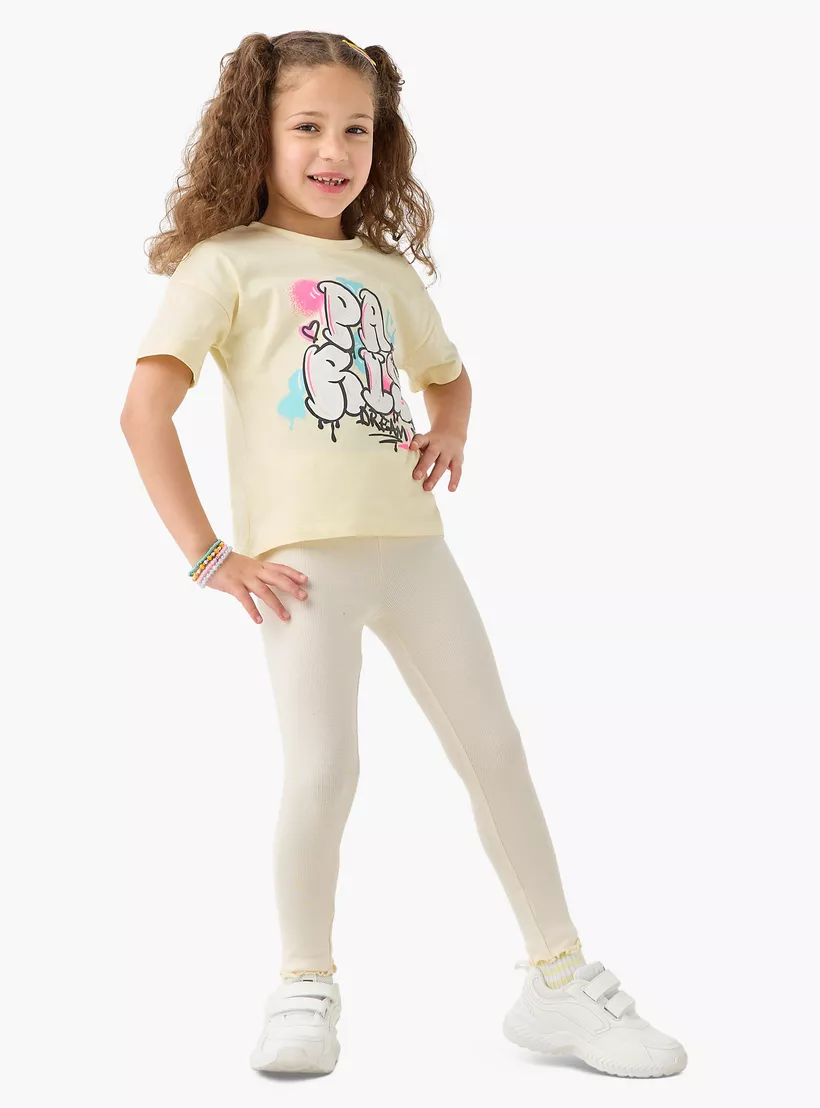 Juniors Solid Leggings with Elasticated Waistband-2