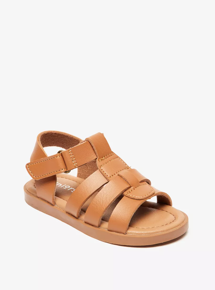 Juniors Solid Open Toe Sandals with Hook and Loop Closure-2