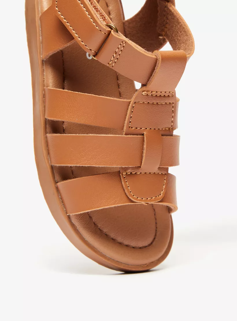 Juniors Solid Open Toe Sandals with Hook and Loop Closure-3