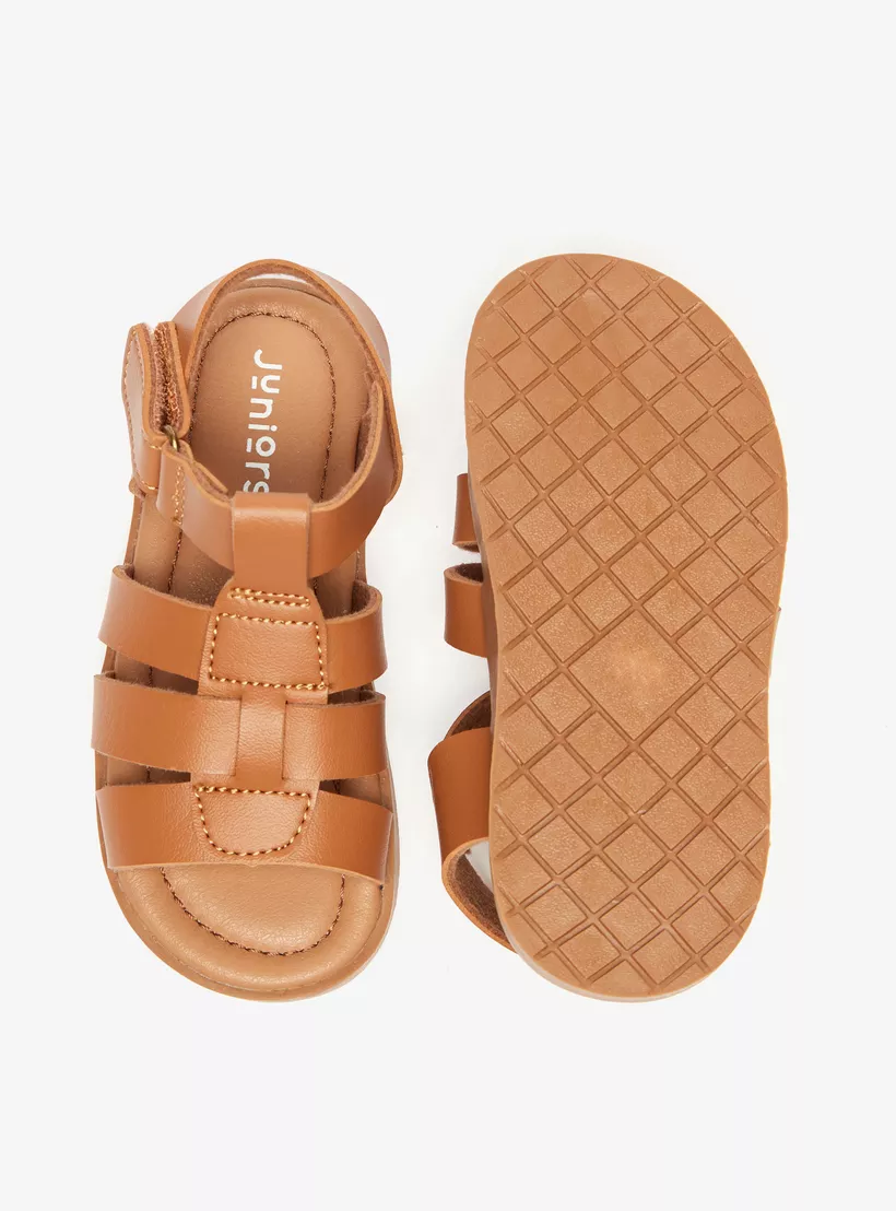 Juniors Solid Open Toe Sandals with Hook and Loop Closure-4