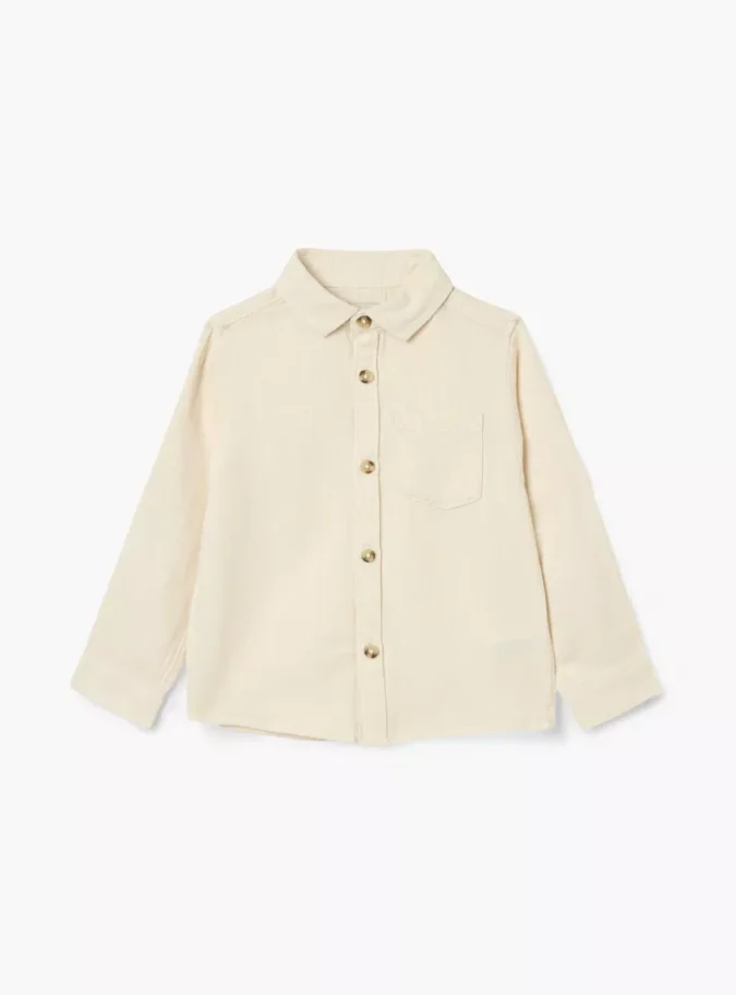 Juniors Solid Shirt with Button Closure and Long Sleeves-1