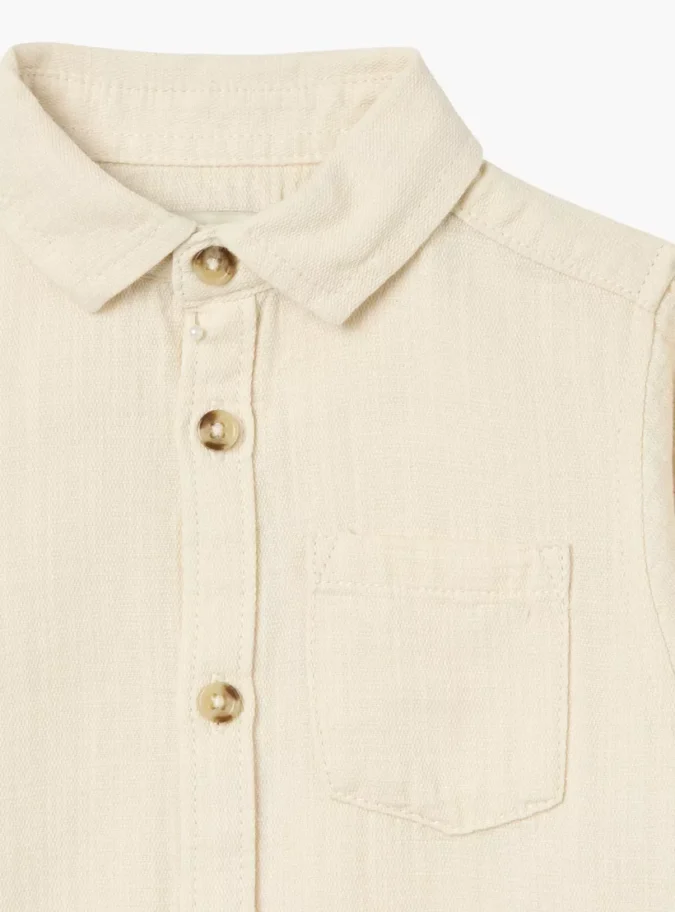 Juniors Solid Shirt with Button Closure and Long Sleeves-2