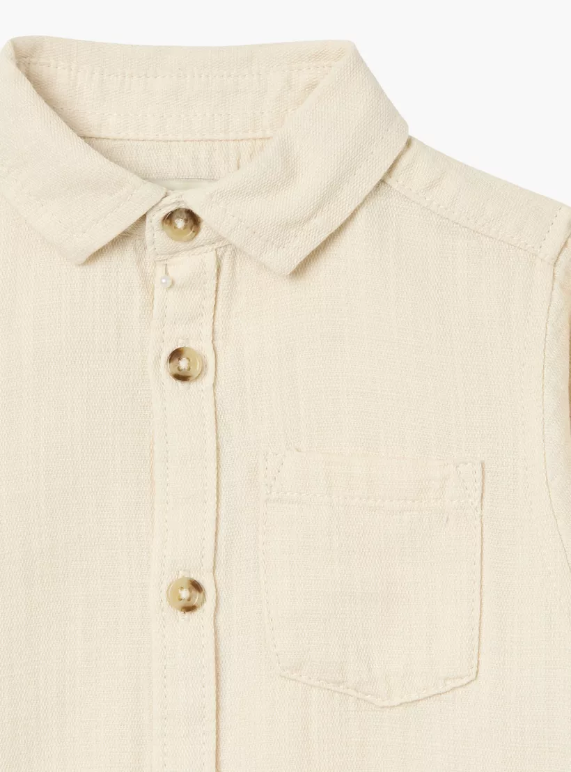 Juniors Solid Shirt with Button Closure and Long Sleeves-2