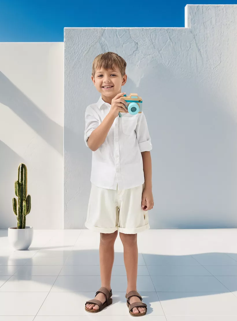 Juniors Solid Shirt with Button Closure and Long Sleeves-2