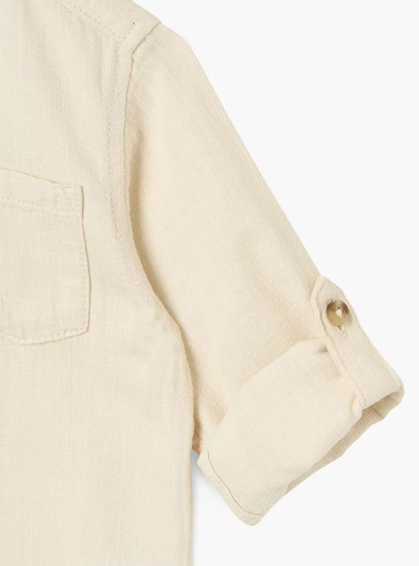 Juniors Solid Shirt with Button Closure and Long Sleeves-3