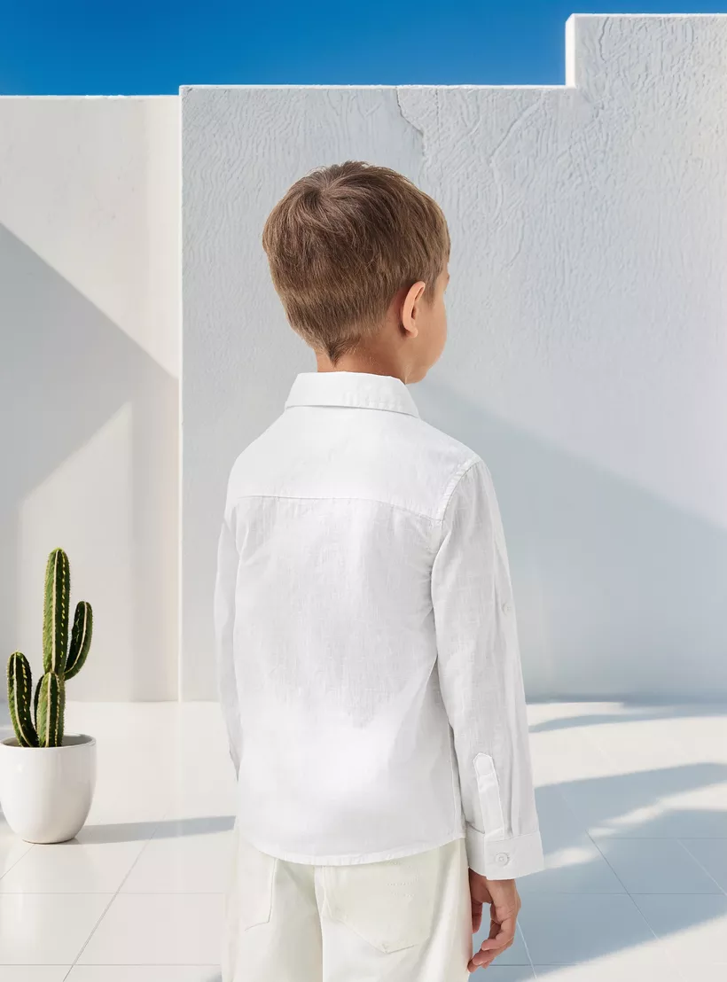 Juniors Solid Shirt with Button Closure and Long Sleeves-3