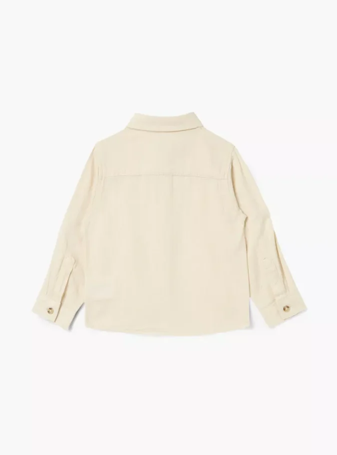 Juniors Solid Shirt with Button Closure and Long Sleeves-4