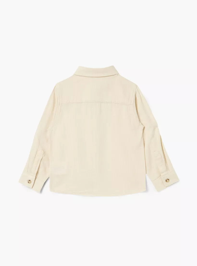 Juniors Solid Shirt with Button Closure and Long Sleeves-4