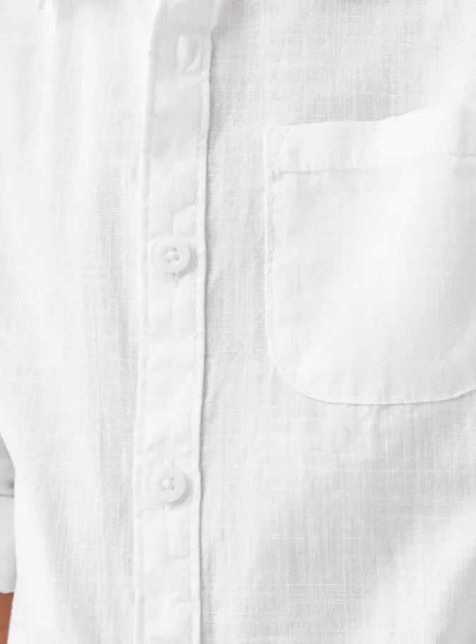 Juniors Solid Shirt with Button Closure and Long Sleeves-4