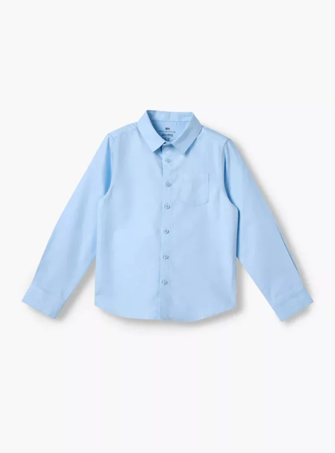 Juniors Solid Shirt with Long Sleeves and Chest Pocket-1